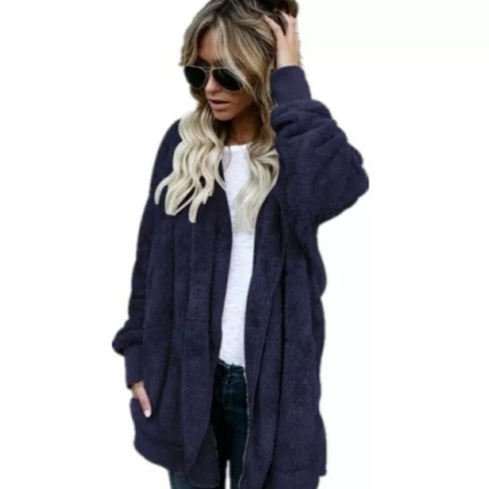 Cozy Navy Blue Fur Teddy Jacket - Picture 1 of 2